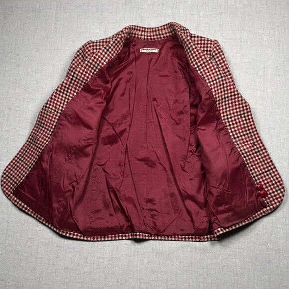 Vintage Saint Laurent Rive Gauche Houndstooth Blazer Red Cream Two Button Sz 44 - Picture 8 of 14